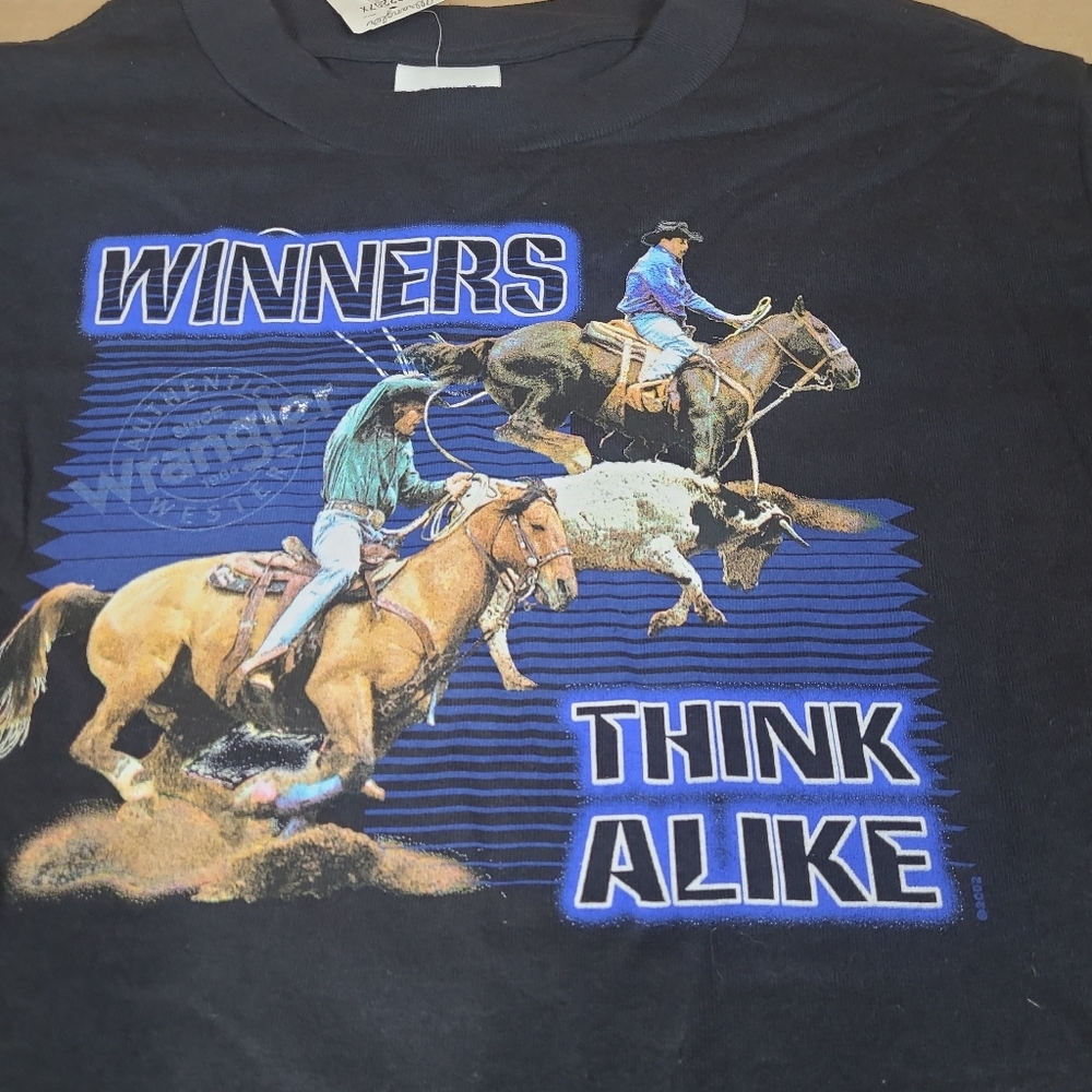 VTG‎ Y2k 2002 WRANGLER Kids XL 14-16  T SHIRT Winners Think Alike Calf Roping - Picture 4 of 11